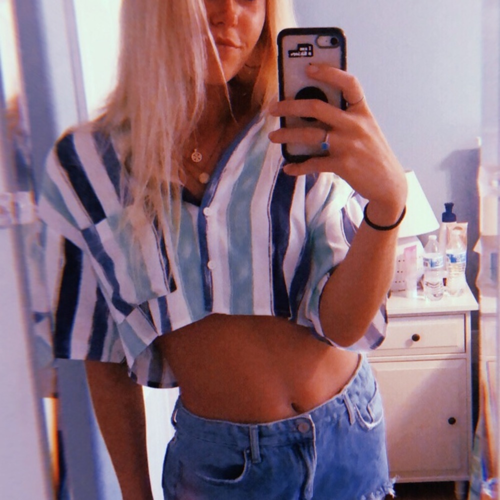 Stripe Button Crop Top